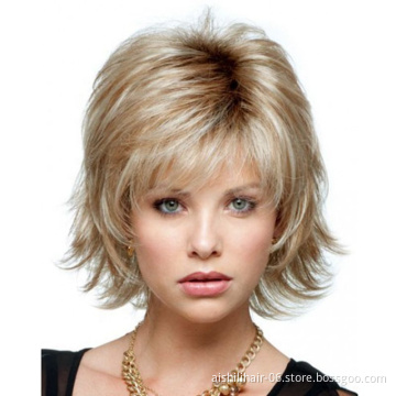 Wholesale  stort Straight Hair mix blonde with wihte color  fiber synthetic Hair Wigs for women